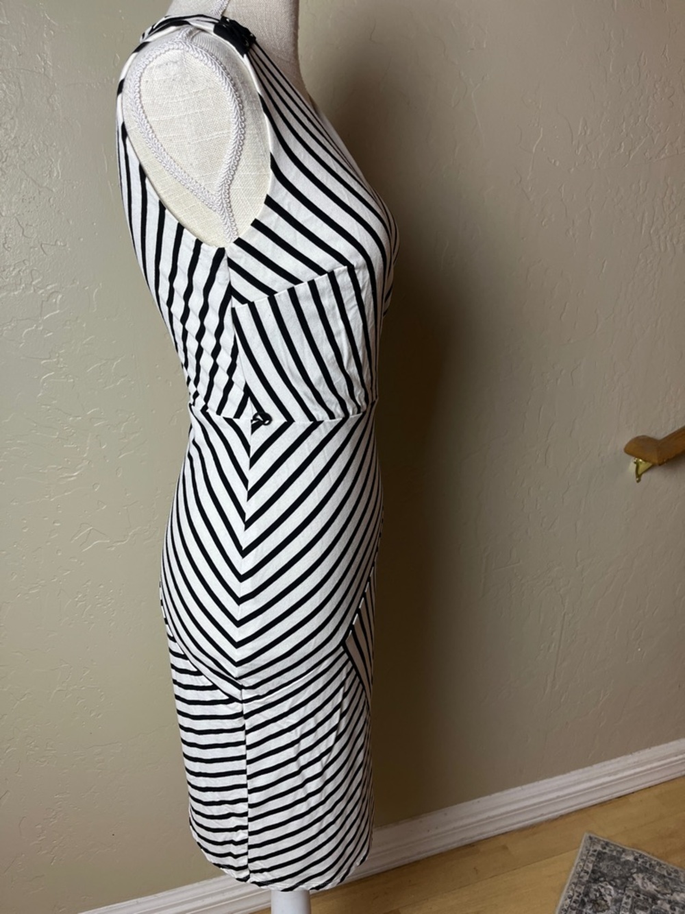 White House Black Market Striped Sheath Dress Black & White Wrap Dress - 2 - Picture 2 of 11